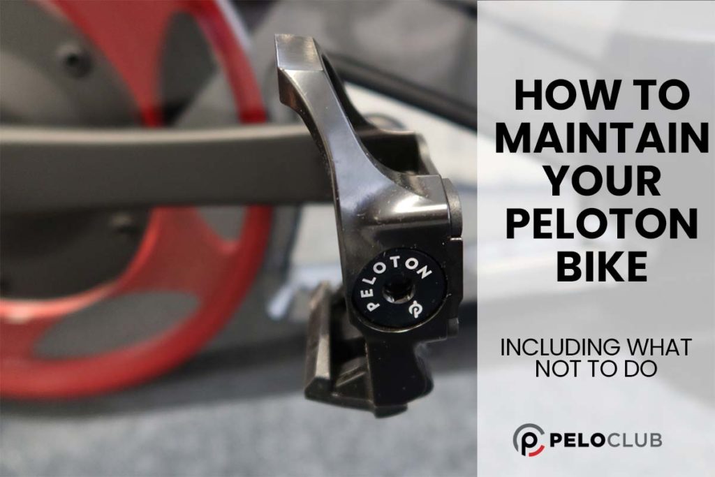 Image of Pelo Bike+ pedal and crank and text saying How to Maintain YOUR 
Peloton Bike