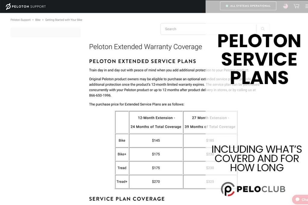 Peloton Service Plan image with text saying Peloton service plans including what's covered and for how long
