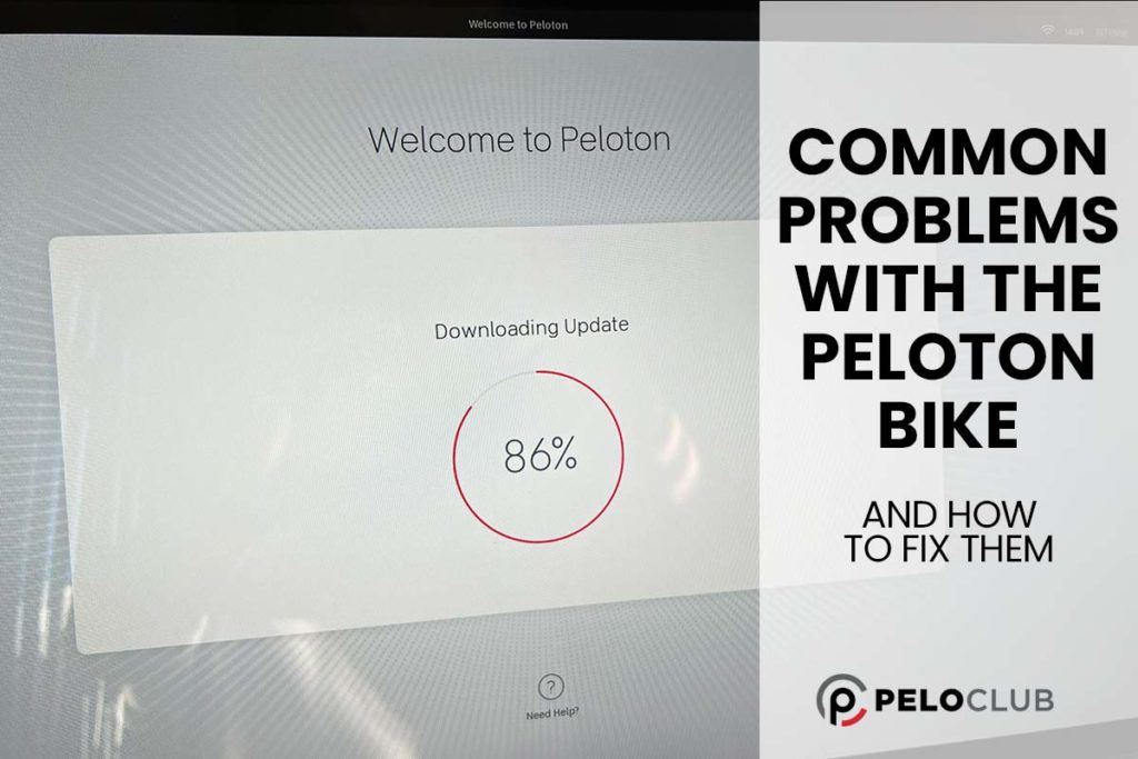 Peloton Bike+ update screen image with text saying Common problems with teh Peloton Bike and how to fix them