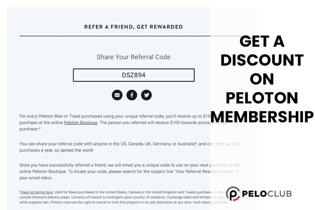 Image of a Refer a friend code and text saying Get a Discount On Peloton Membership
