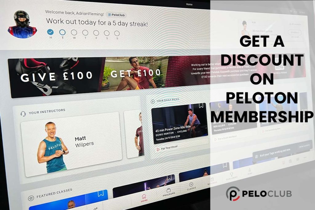 Image of a Peloton Tread Screen with text saying Get a Discount On Peloton Membership