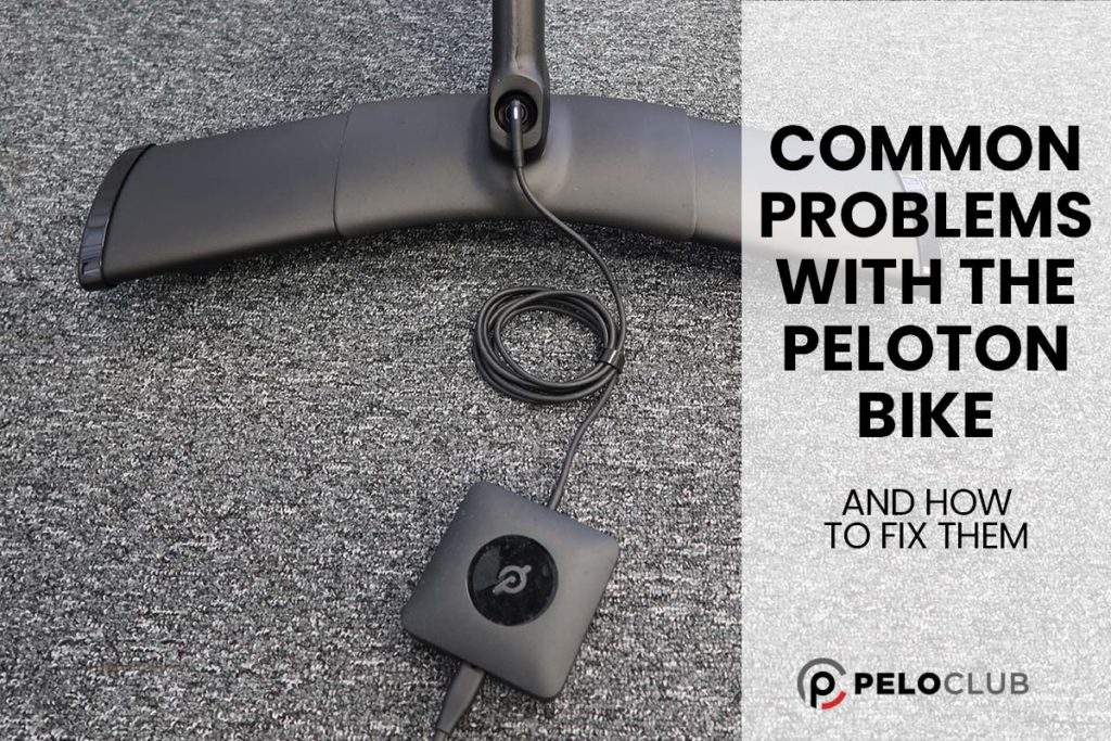 Peloton Bike+ foot and PSU image with text saying Common problems with teh Peloton Bike and how to fix them
