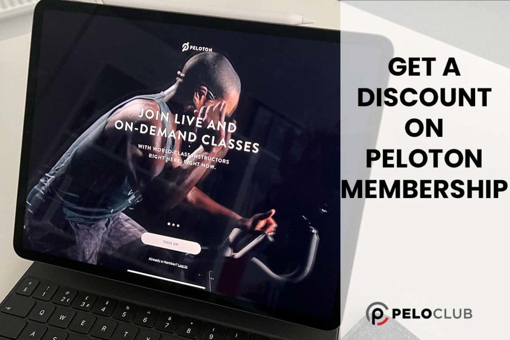 Image of a Peloton App on iPad with text saying Get a Discount On Peloton Membership